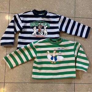 Two United Colors Of Benetton Striped Sweatshirts Kids Size 5-6yr Animals Preppy